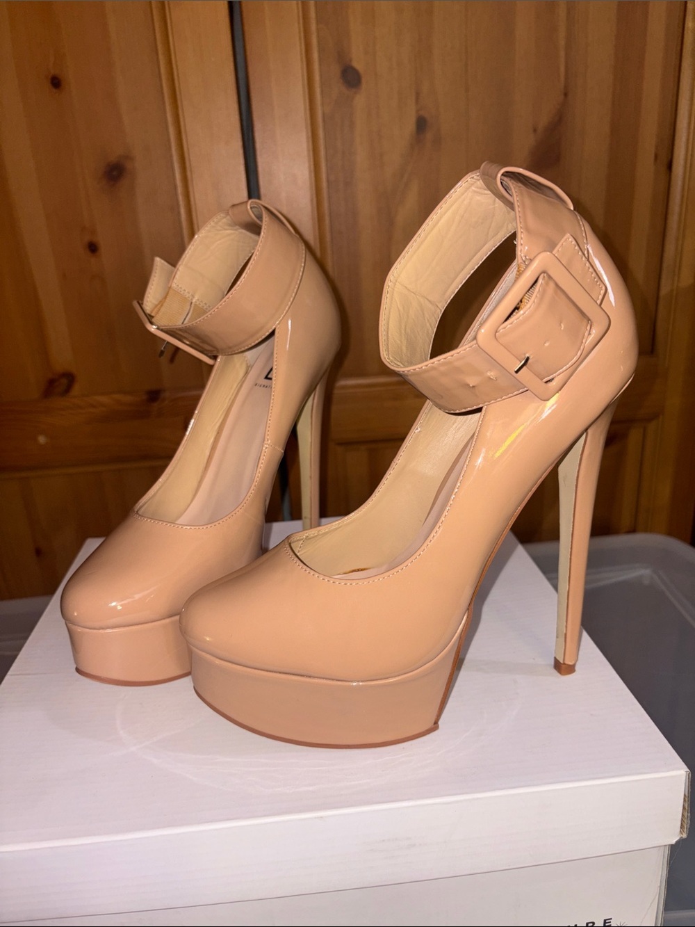 Signature Nude Patent Platform Ankle-Strap Pumps